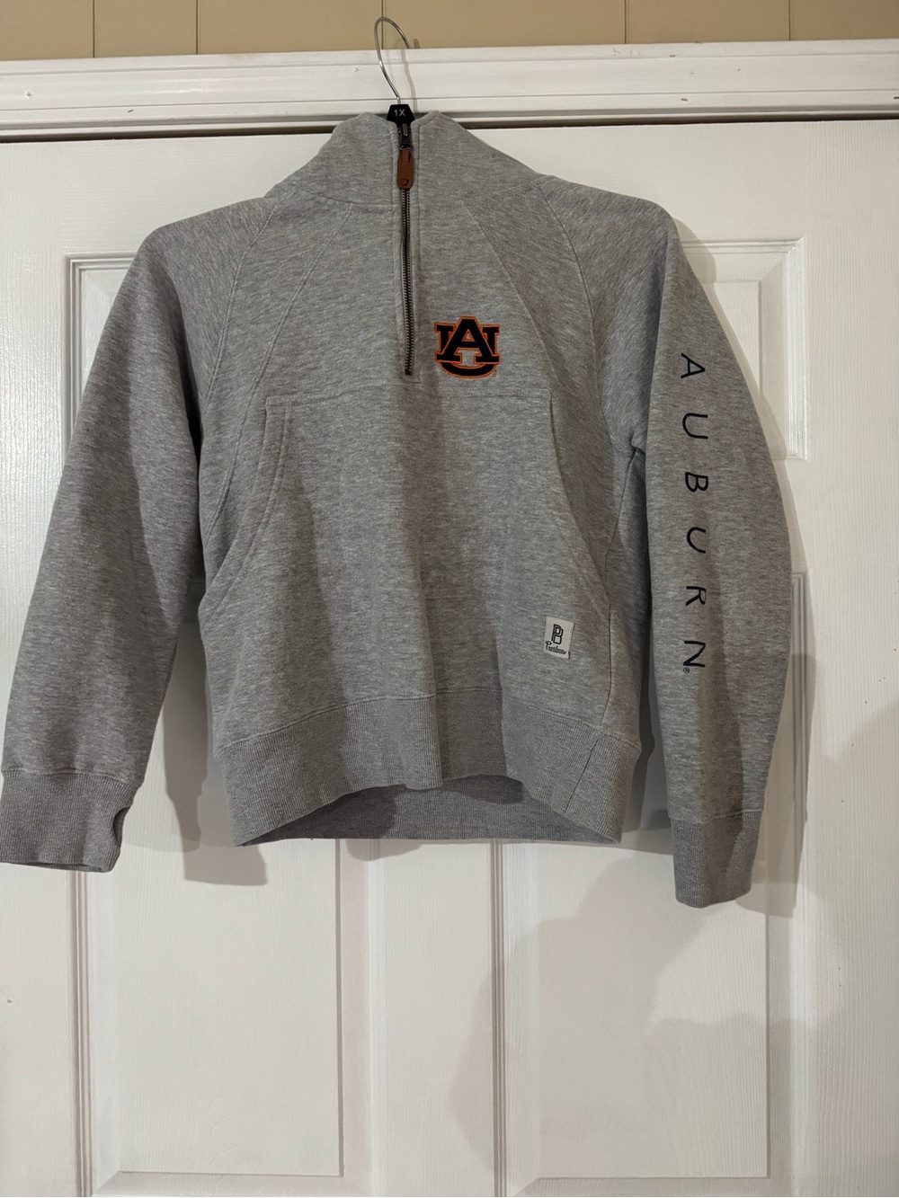 Pressbox Auburn Embroidered Gray Half-Zip Cowl Neck Sweatshirt